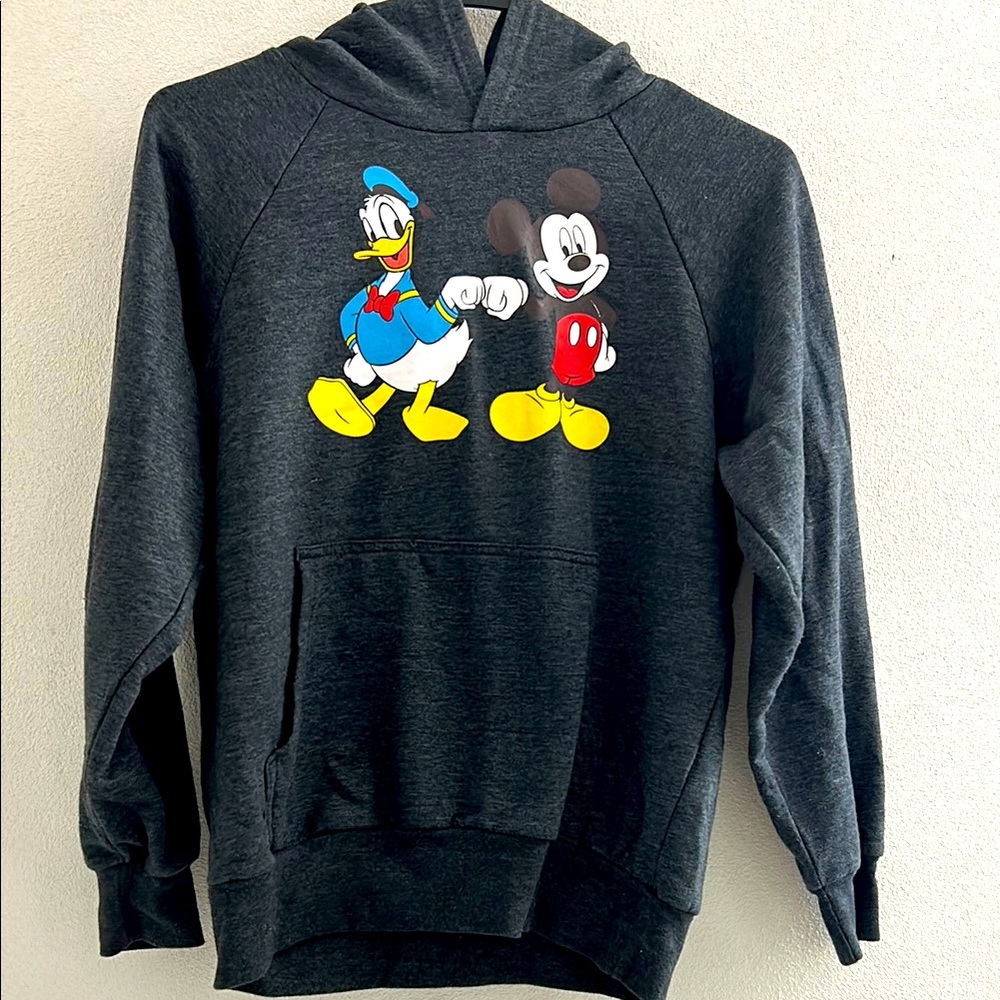 Disney Youth XL Gray Hoodie with Mickey and Donald graphic design.